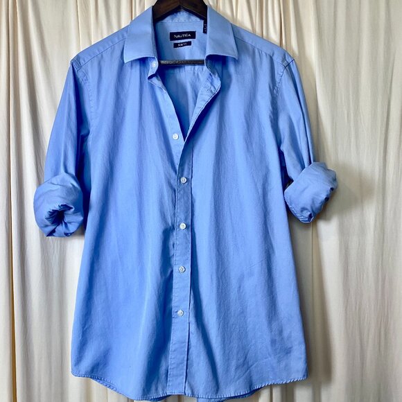 Nautica Blue Button Down Shirt Large - Picture 3 of 8